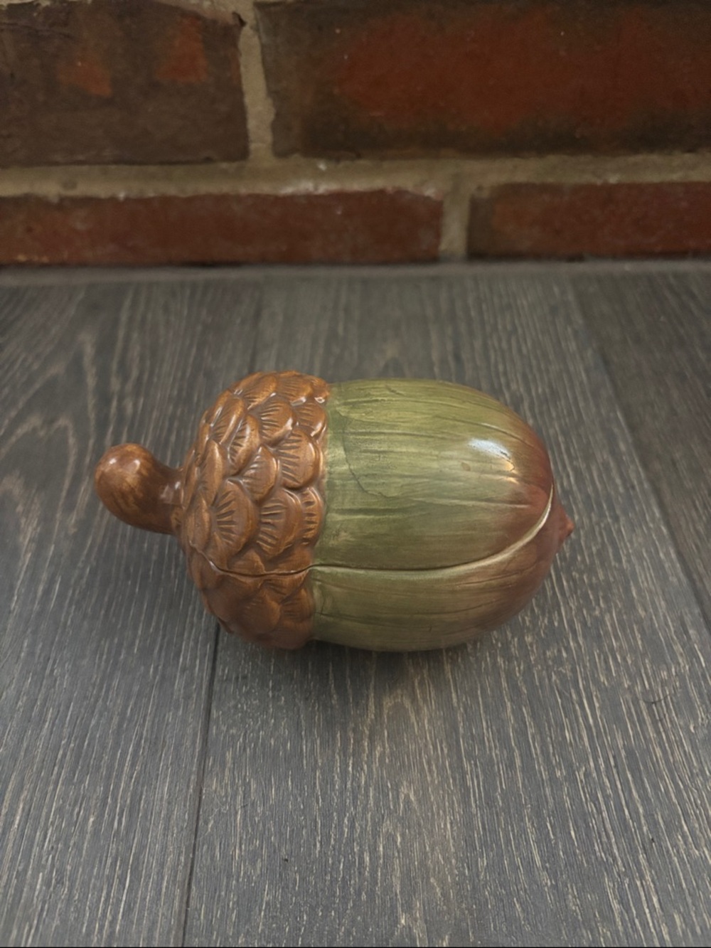 Decorative Ceramic Acorn Trinket Dish in Green and Brown